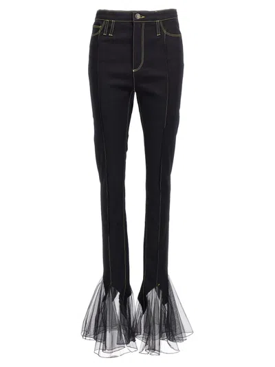 Nensi Dojaka Sheer Hem Tulle Jeans In Black