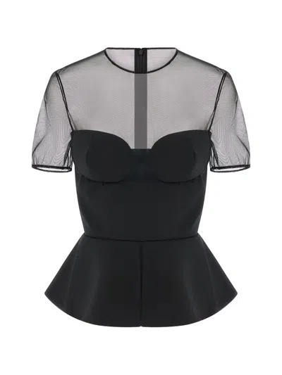 Nensi Dojaka Tailored Bustier With Sheer Neckline Top In Black