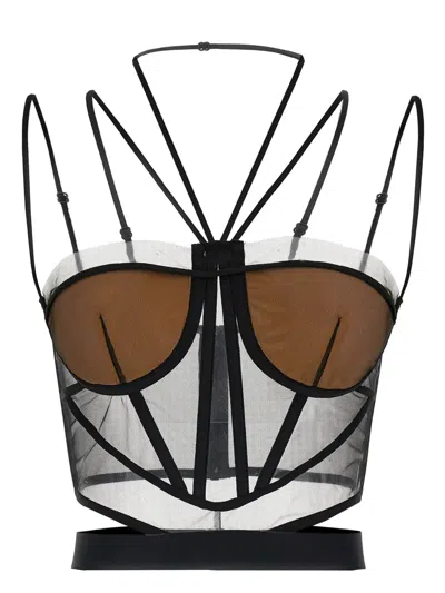 Nensi Dojaka Sheer-panelled Corset Top In Black