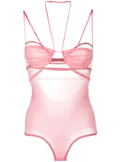 Nensi Dojaka Sheer-panelled Spaghetti-strap Body In Pink