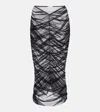 Nensi Dojaka Sheer Ruched Mesh Midi Skirt In Black