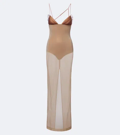 Nensi Dojaka Sheer Tulle Maxi Dress In Beige