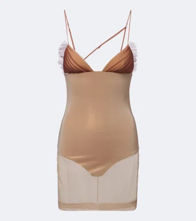 Nensi Dojaka Sheer Tulle Minidress In Beige
