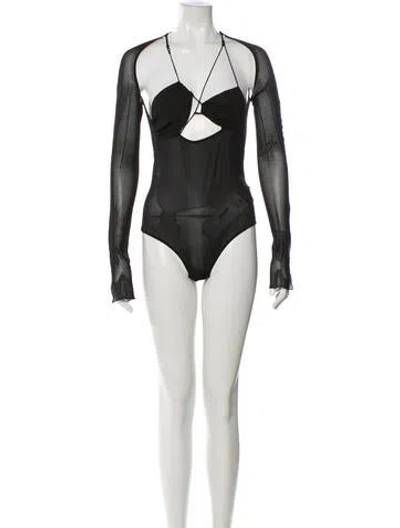 Pre-owned Nensi Dojaka Silk Asymmetrical Bodysuit In Black