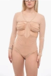 NENSI DOJAKA SILK BODYSUIT WITH SEE-THROUGH INSERTS AND CUT-OUT DETAILS