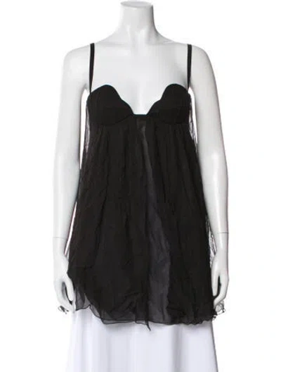 Pre-owned Nensi Dojaka Silk V-neck Top In Black