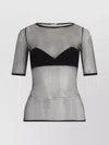 Nensi Dojaka Sleeves Contrast Trim Sheer Fitted Silhouette In Neutrals