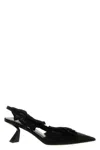Nensi Dojaka Ruffled Satin Slingback Pumps With Unique Heel