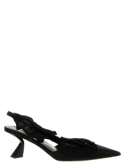 Nensi Dojaka Ruffle Satin Slingback Heel In Black
