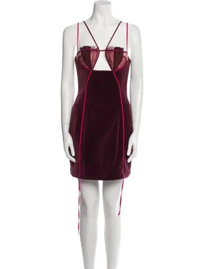 Pre-owned Nensi Dojaka Square Neckline Mini Dress In Burgundy