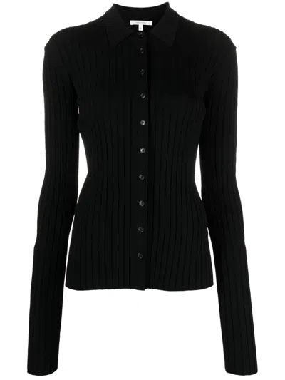 Nensi Dojaka Straight-point Collar Pleated Top In Black