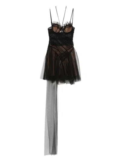 Nensi Dojaka Strap-detail Tulle Mini Dress In Black
