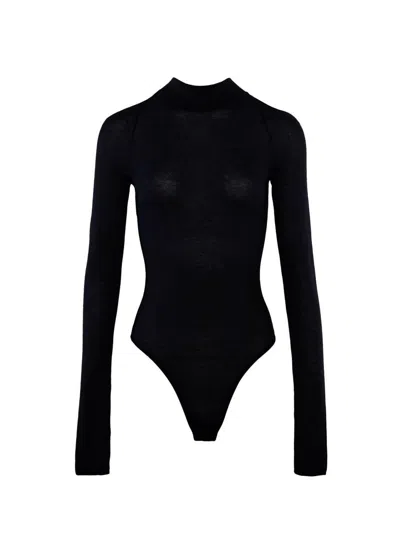 Nensi Dojaka High Neck Bodysuit With Back Tie In Navy Blue