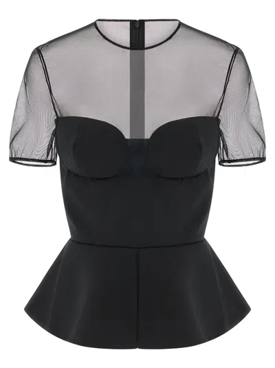Nensi Dojaka Tailored Bustier With Sheer Neckline Top In Black