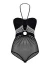 Nensi Dojaka Black Stretch Tulle Bodysuit In Black