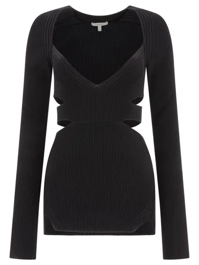 Nensi Dojaka Ribbed Silhouette Top Cut-out In Black