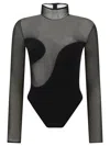 Nensi Dojaka Bodysuit With Asymmetric Line And Sheer Panels In Black