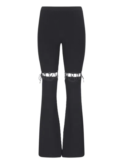 Nensi Dojaka Ribbed Flared Pants With Lace-up Detail In Black