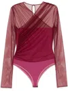 Nensi Dojaka Tulle Bodysuit In Red