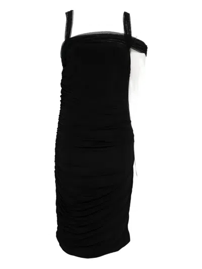 Nensi Dojaka Tulle-detail Ruched Midi Dress In Black