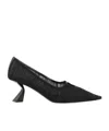 Nensi Dojaka Pointed Toe Mesh Overlay Sculptural Heel Pumps In Black