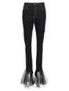 Nensi Dojaka Mesh Detailed Flared Hem Trousers With Belt Loops In Black