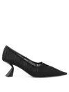 Nensi Dojaka Pointed Toe Mesh Overlay Sculptural Heel Pumps In Black