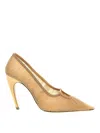 Nensi Dojaka Sheer Mesh Stiletto Pumps In Beis