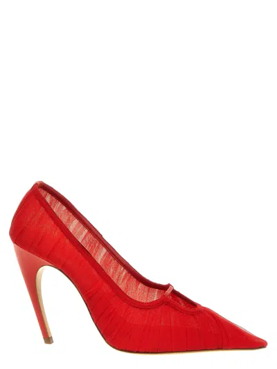 Nensi Dojaka Tulle Pumps With Leather Details And Front Cut-out In Red