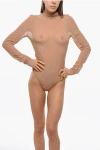 Nensi Dojaka Turtleneck Mesh Bodysuit With Cut-outs In Brown