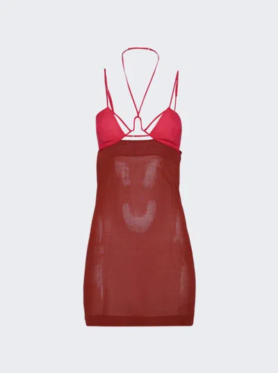 Nensi Dojaka Pink & Brown Sheer Minidress In Burnt Tangerine And Hot Pink