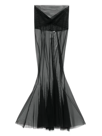 Nensi Dojaka V-waist Sheer Midi Skirt In Black - Black