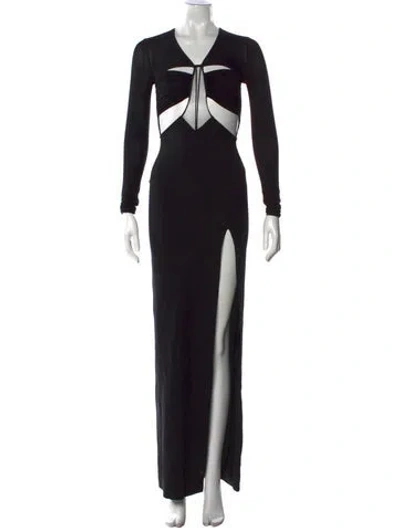 Pre-owned Nensi Dojaka V-neck Long Dress In Black