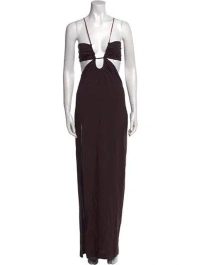Pre-owned Nensi Dojaka V-neck Long Dress In Brown