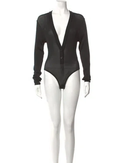 Pre-owned Nensi Dojaka V-neck Long Sleeve Bodysuit In Black