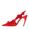 Nensi Dojaka Ruffle-trimmed Satin Slingback Pumps In Rosso Vivaci