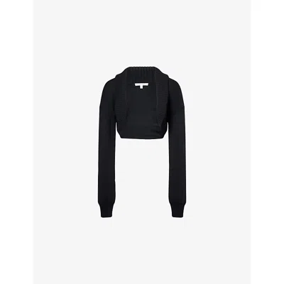 Nensi Dojaka Womens Black Crop Ribbed Open Wool-knit Cardigan