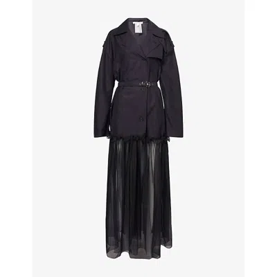 Nensi Dojaka Womens Black Hybrid Notch-lapels Cotton-blend Trench Coat