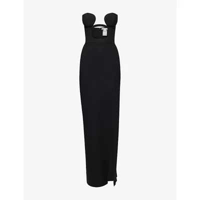 Nensi Dojaka Womens Black Padded-bra Strapless Woven Maxi Dress