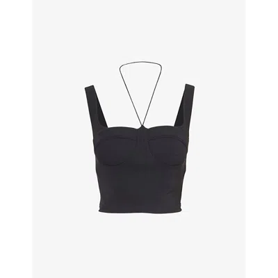 Nensi Dojaka Womens Square-neck Sleeveless Stretch-woven Top Black