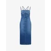 Nensi Dojaka Denim Dress Strapless Fitted Silhouette In Blue Wash
