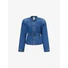 Nensi Dojaka Womens Blue Wash Peplum Padded-shoulders Denim Jacket