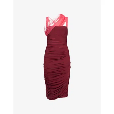 Nensi Dojaka Womens Burgundy Fuchsia Ruched Square-neck Stretch-woven Midi Dress In Multi