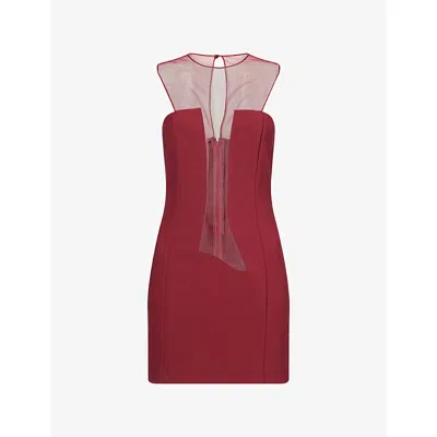 Nensi Dojaka Womens Burgundy Sleeveless Mesh-panels Stretch-woven Mini Dress