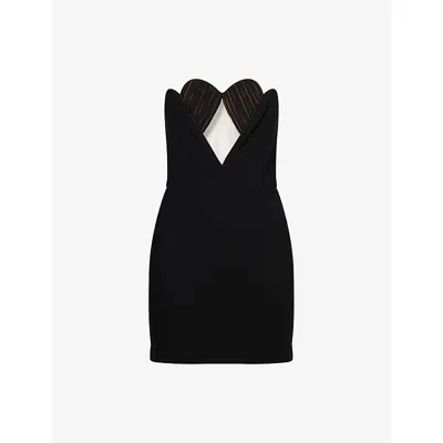 Nensi Dojaka Womens Black Heart Cups Strapless Stretch-woven Mini  Dress