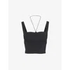 Nensi Dojaka Womens  Bustier Moulded-cup Cropped Stretch-woven Top In Black