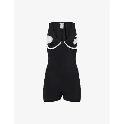Nensi Dojaka Womens  Draped Flower Stretch-jersey Playsuit In Black / White