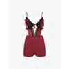 Nensi Dojaka Womens Black / Burgundy Petal Open-back Silk Playsuit In Black / Burgundy