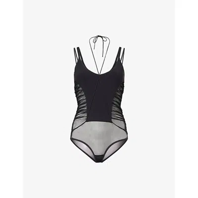 Nensi Dojaka Womens  Sheer-panel Sleeveless Stretch-woven Bodysuit In Black