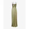 Nensi Dojaka Womens Draped Corset-top Silk Gown Olivine